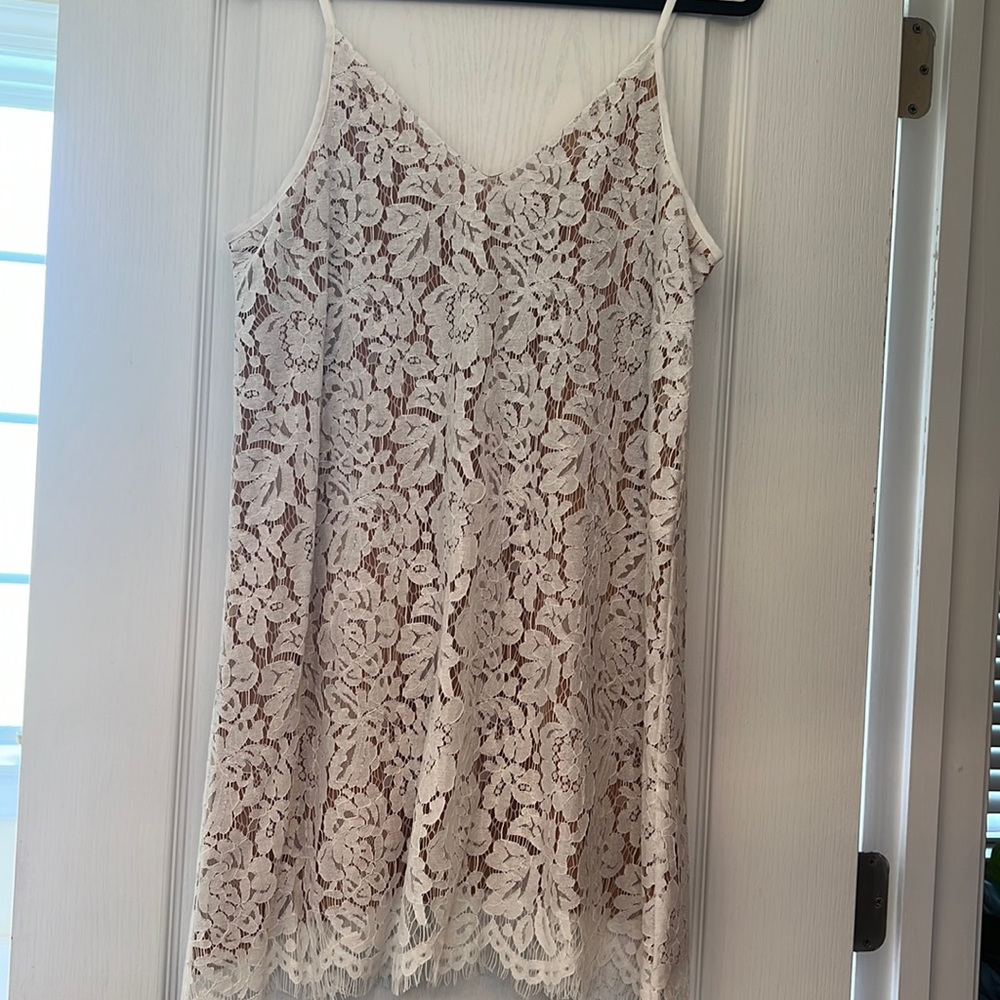 Classic white and nude floral lace dress